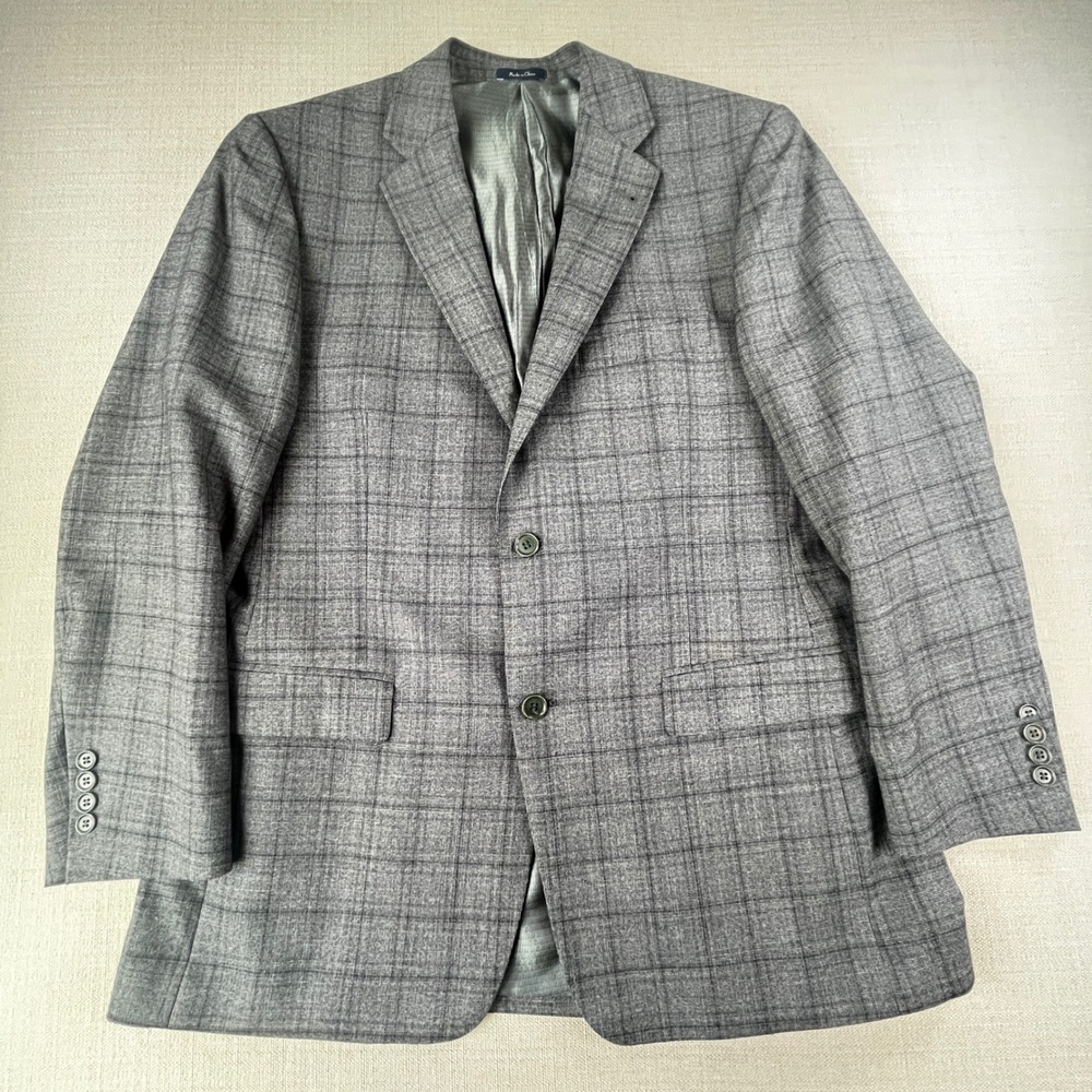 Turnbury Plaid Blazer Mens 42R‎ Grey 100% Wool Two Button Sport Coat
